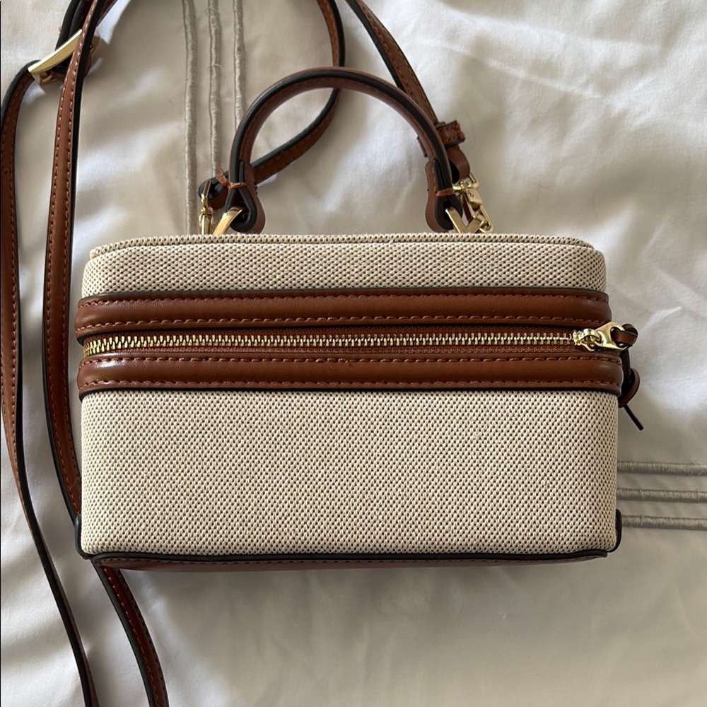 Zara Canvas and Brown Leather Crossbody Bag - Picture 2 of 2